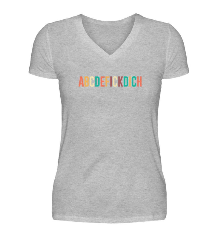 ABCDEFICKDICH - Words on Shirts  - V-Neck Damenshirt - Words on Shirts Sag es mit dem Mittelfinger Shirts Hoodies Sweatshirt Taschen Gymsack Spruch Sprüche Statement