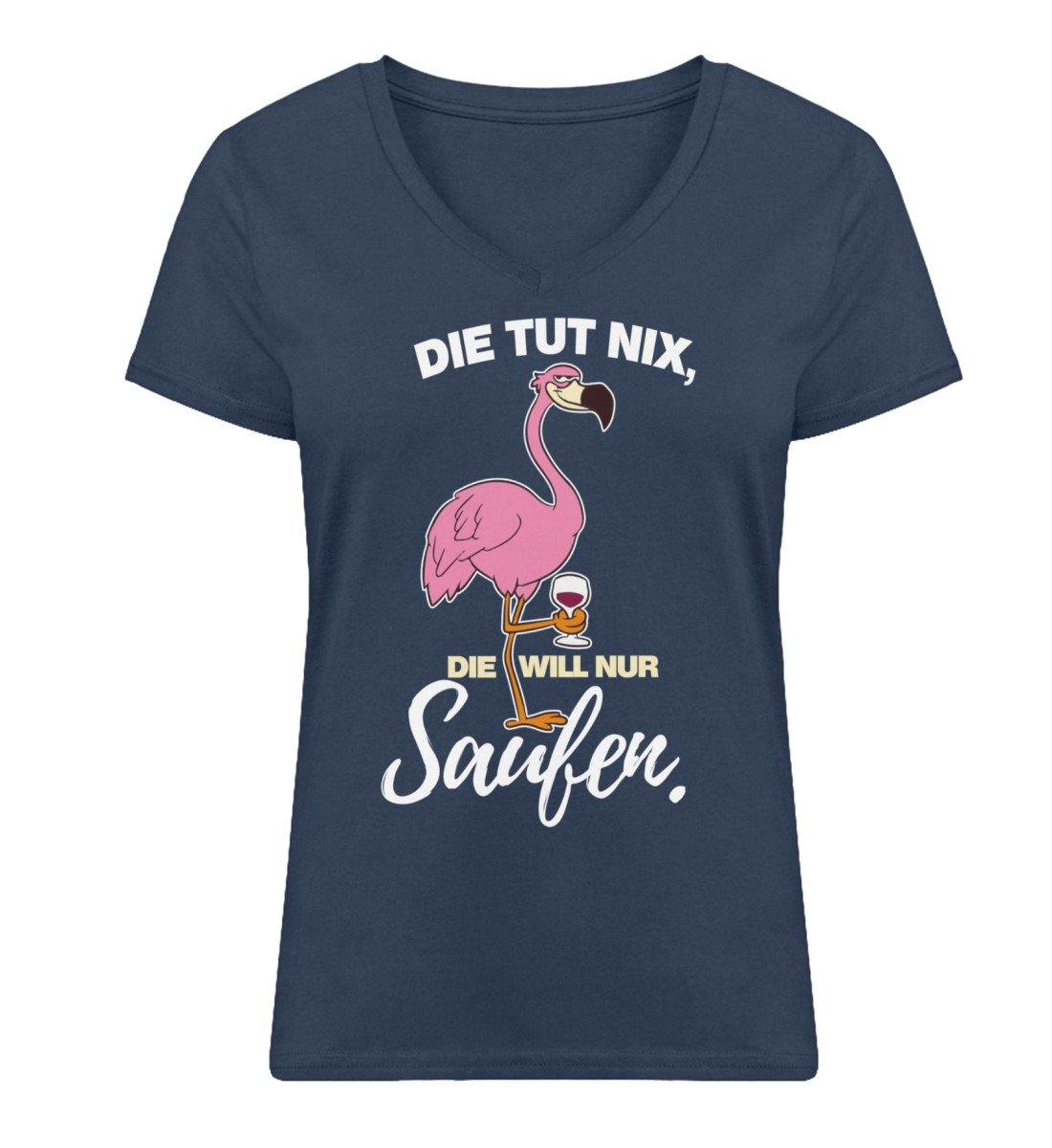 Flamingo - Die tut nix, die will Saufen  - Damen Premium Organic V-Neck T-Shirt ST/ST
