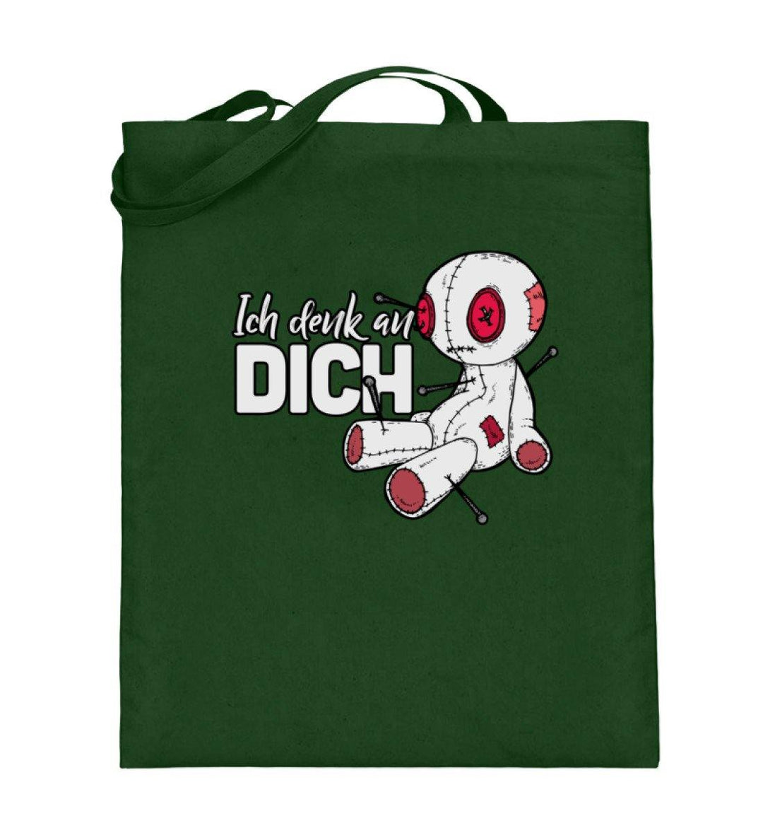 Voodoo Ich denk an dich Words on Shirts  - Jutebeutel (mit langen Henkeln) - Words on Shirts Sag es mit dem Mittelfinger Shirts Hoodies Sweatshirt Taschen Gymsack Spruch Sprüche Statement