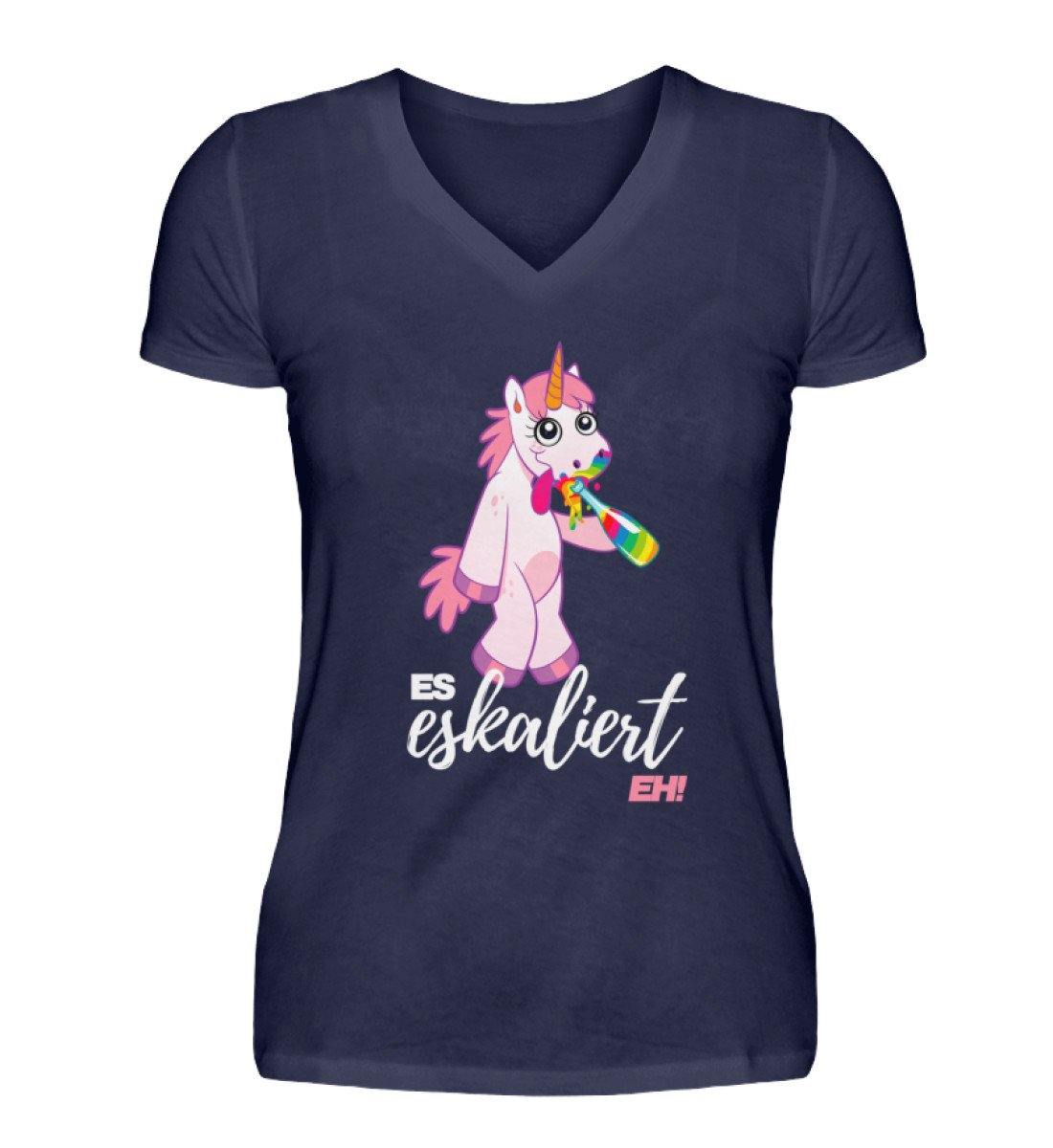 Einhorn - Es eskaliert eh.  - V-Neck Damenshirt