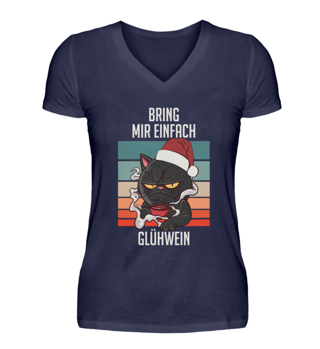 Bring mir einfach Glühwein - Katze XMAS  - V-Neck Damenshirt