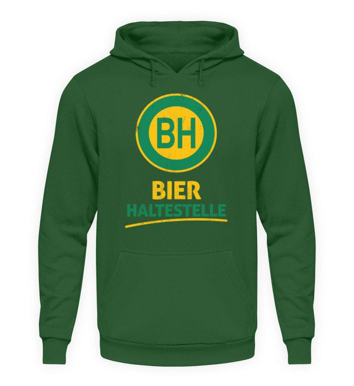 BH Bier Haltestelle - Words on Shirts  - Unisex Kapuzenpullover Hoodie - Words on Shirts Sag es mit dem Mittelfinger Shirts Hoodies Sweatshirt Taschen Gymsack Spruch Sprüche Statement