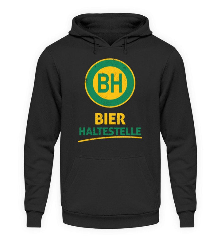 BH Bier Haltestelle - Words on Shirts  - Unisex Kapuzenpullover Hoodie - Words on Shirts Sag es mit dem Mittelfinger Shirts Hoodies Sweatshirt Taschen Gymsack Spruch Sprüche Statement