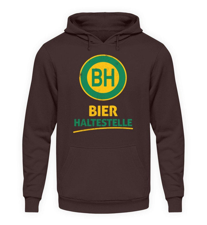 BH Bier Haltestelle - Words on Shirts  - Unisex Kapuzenpullover Hoodie - Words on Shirts Sag es mit dem Mittelfinger Shirts Hoodies Sweatshirt Taschen Gymsack Spruch Sprüche Statement