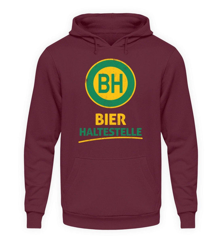 BH Bier Haltestelle - Words on Shirts  - Unisex Kapuzenpullover Hoodie - Words on Shirts Sag es mit dem Mittelfinger Shirts Hoodies Sweatshirt Taschen Gymsack Spruch Sprüche Statement