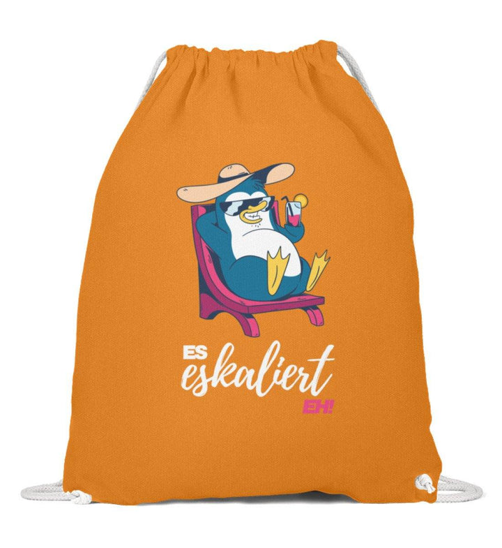 Es eskaliert eh - Pinguin - Words on Shirts  - Baumwoll Gymsac - Words on Shirts Sag es mit dem Mittelfinger Shirts Hoodies Sweatshirt Taschen Gymsack Spruch Sprüche Statement