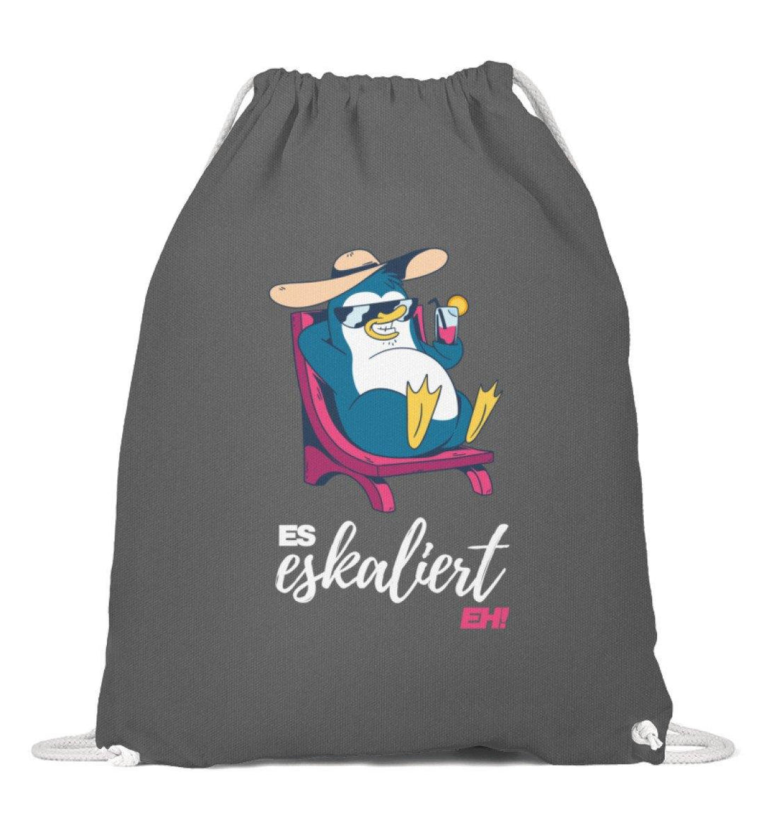 Es eskaliert eh - Pinguin - Words on Shirts  - Baumwoll Gymsac - Words on Shirts Sag es mit dem Mittelfinger Shirts Hoodies Sweatshirt Taschen Gymsack Spruch Sprüche Statement