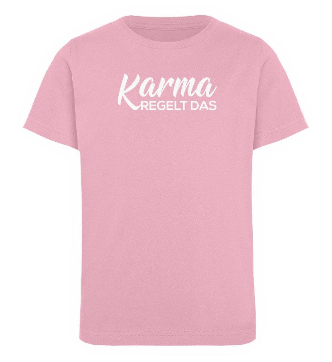 Karma regelt das-  Words on Shirts - PR  - Kinder Organic T-Shirt - Words on Shirts Sag es mit dem Mittelfinger Shirts Hoodies Sweatshirt Taschen Gymsack Spruch Sprüche Statement