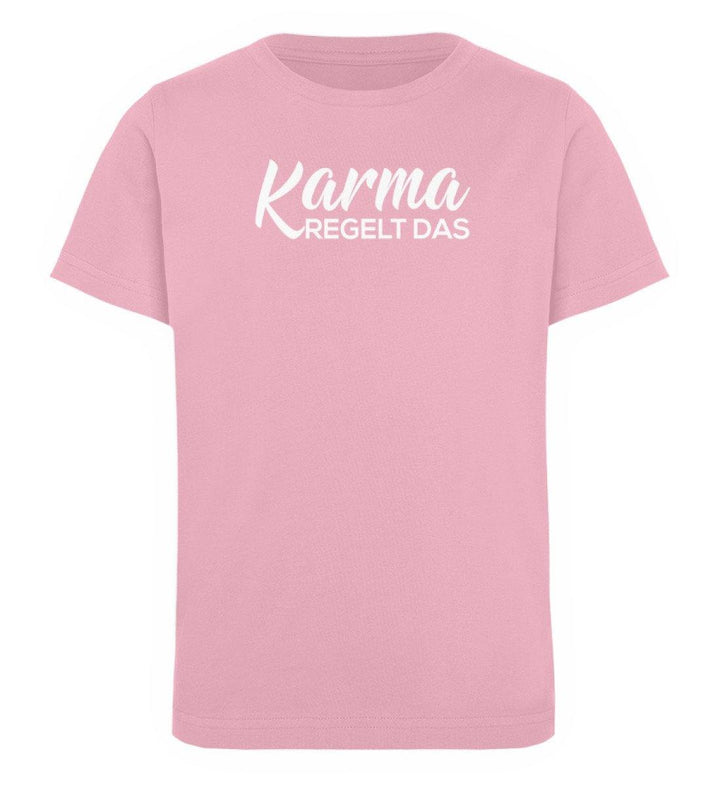 Karma regelt das-  Words on Shirts - PR  - Kinder Organic T-Shirt - Words on Shirts Sag es mit dem Mittelfinger Shirts Hoodies Sweatshirt Taschen Gymsack Spruch Sprüche Statement