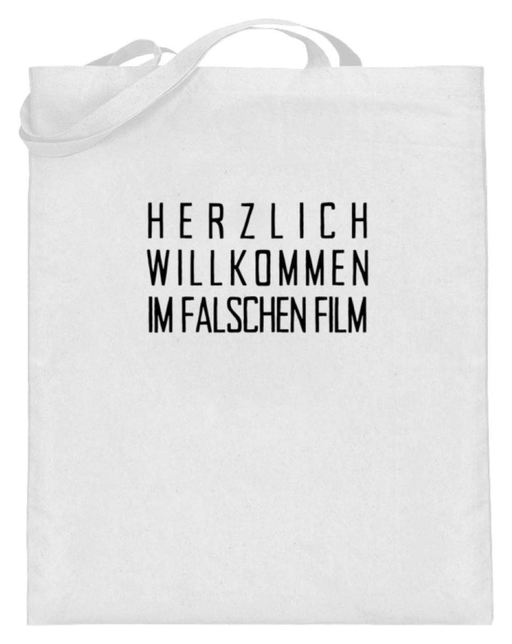 Willkommen im falschen Film /white  - Jutebeutel (mit langen Henkeln) - Words on Shirts Sag es mit dem Mittelfinger Shirts Hoodies Sweatshirt Taschen Gymsack Spruch Sprüche Statement