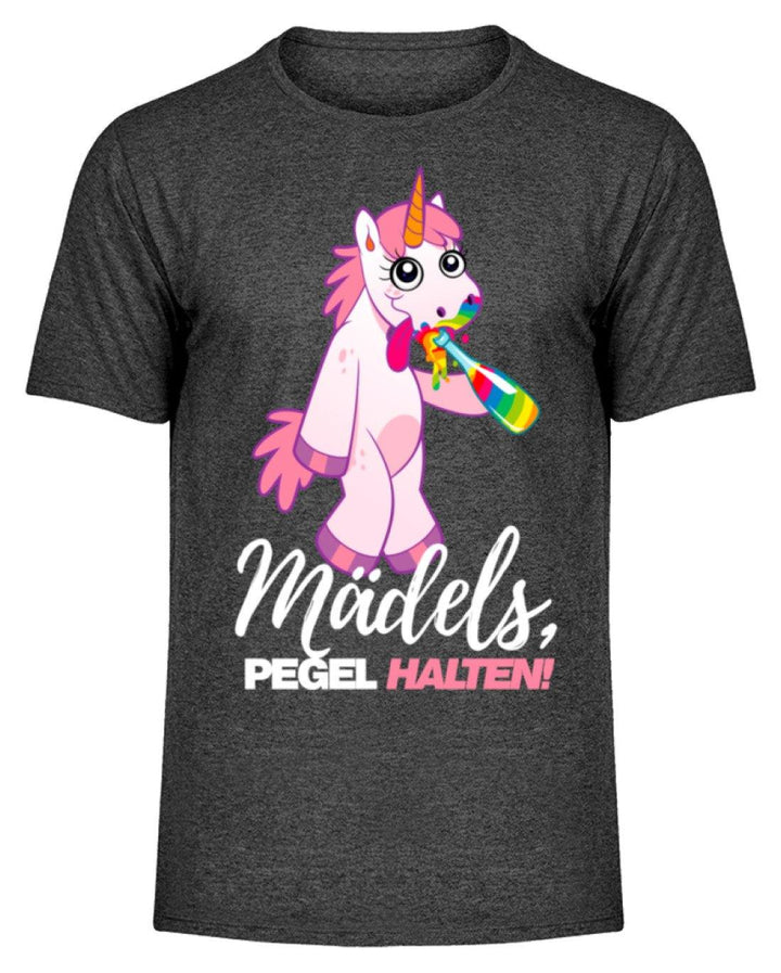 Mädels, Pegel halte - Einhorn  - Herren Melange Shirt - Words on Shirts Sag es mit dem Mittelfinger Shirts Hoodies Sweatshirt Taschen Gymsack Spruch Sprüche Statement