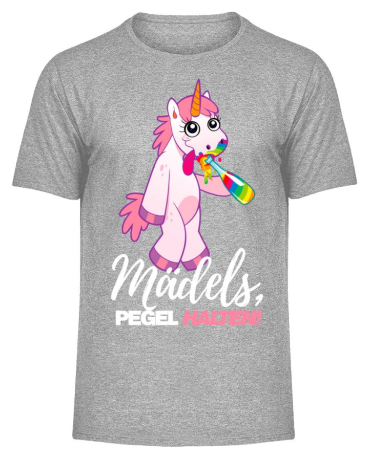 Mädels, Pegel halte - Einhorn  - Herren Melange Shirt - Words on Shirts Sag es mit dem Mittelfinger Shirts Hoodies Sweatshirt Taschen Gymsack Spruch Sprüche Statement