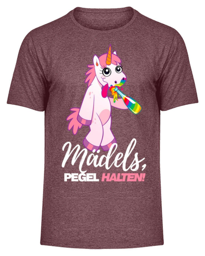 Mädels, Pegel halte - Einhorn  - Herren Melange Shirt - Words on Shirts Sag es mit dem Mittelfinger Shirts Hoodies Sweatshirt Taschen Gymsack Spruch Sprüche Statement