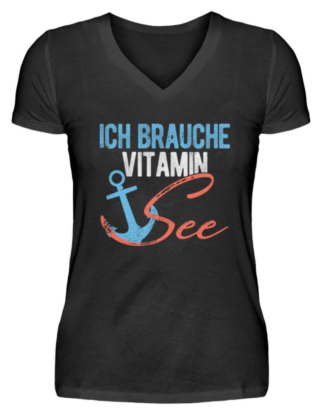 Vitamin See - Norddeutsch   - V-Neck Damenshirt - Words on Shirts Sag es mit dem Mittelfinger Shirts Hoodies Sweatshirt Taschen Gymsack Spruch Sprüche Statement