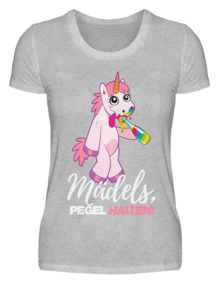 Mädels, Pegel halte - Einhorn  - Damenshirt - Words on Shirts Sag es mit dem Mittelfinger Shirts Hoodies Sweatshirt Taschen Gymsack Spruch Sprüche Statement