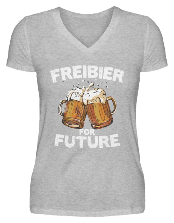 Freibier for Future - Words on Shirts  - V-Neck Damenshirt - Words on Shirts Sag es mit dem Mittelfinger Shirts Hoodies Sweatshirt Taschen Gymsack Spruch Sprüche Statement