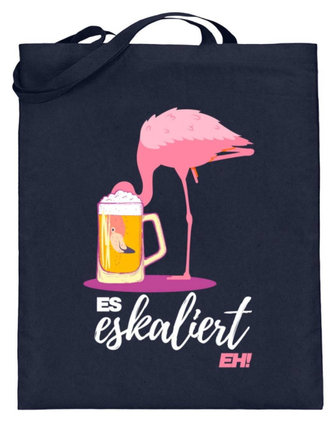 Es Eskaliert Eh - Flamingo  - Jutebeutel (mit langen Henkeln) - Words on Shirts Sag es mit dem Mittelfinger Shirts Hoodies Sweatshirt Taschen Gymsack Spruch Sprüche Statement