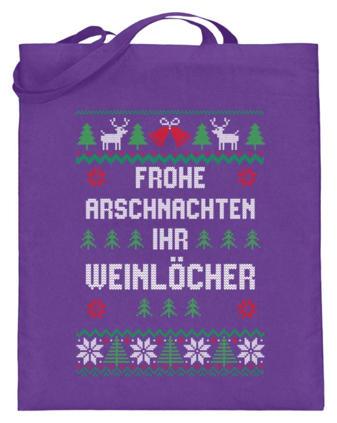 Frohe Arschnachten - Words on Shirts  - Jutebeutel (mit langen Henkeln) - Words on Shirts Sag es mit dem Mittelfinger Shirts Hoodies Sweatshirt Taschen Gymsack Spruch Sprüche Statement