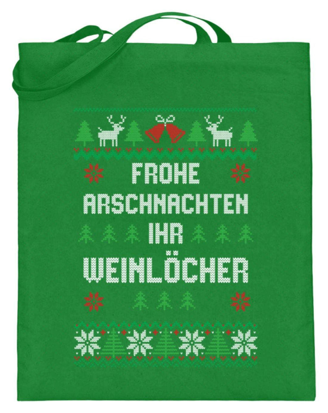 Frohe Arschnachten - Words on Shirts  - Jutebeutel (mit langen Henkeln) - Words on Shirts Sag es mit dem Mittelfinger Shirts Hoodies Sweatshirt Taschen Gymsack Spruch Sprüche Statement