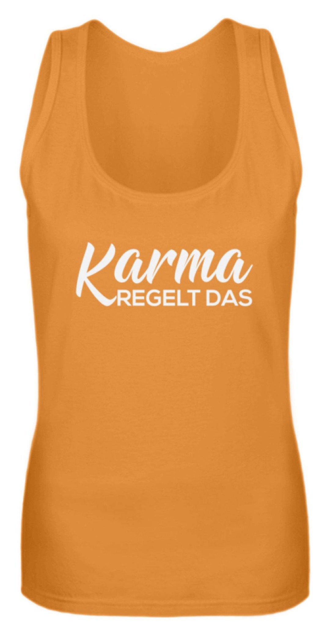 Karma regelt das - Words on Shirts  - Frauen Tanktop - Words on Shirts Sag es mit dem Mittelfinger Shirts Hoodies Sweatshirt Taschen Gymsack Spruch Sprüche Statement