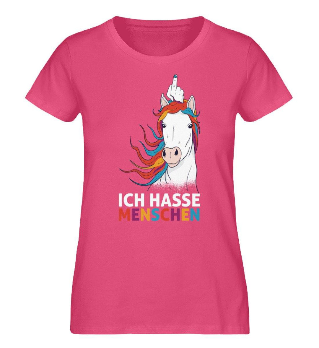 Ich Hasse Menschen Einhorn - Damen Premium Organic Shirt - Words on Shirts Sag es mit dem Mittelfinger Shirts Hoodies Sweatshirt Taschen Gymsack Spruch Sprüche Statement