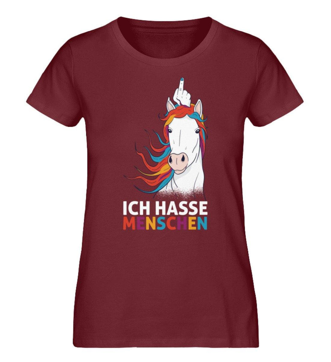 Ich Hasse Menschen Einhorn - Damen Premium Organic Shirt - Words on Shirts Sag es mit dem Mittelfinger Shirts Hoodies Sweatshirt Taschen Gymsack Spruch Sprüche Statement