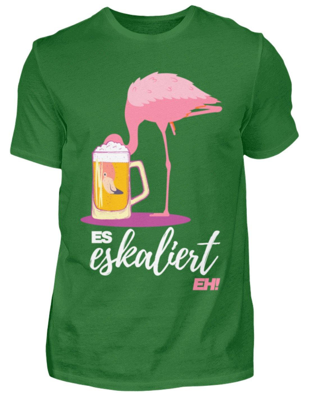 Es Eskaliert Eh - Flamingo  - Herren Shirt - Words on Shirts Sag es mit dem Mittelfinger Shirts Hoodies Sweatshirt Taschen Gymsack Spruch Sprüche Statement