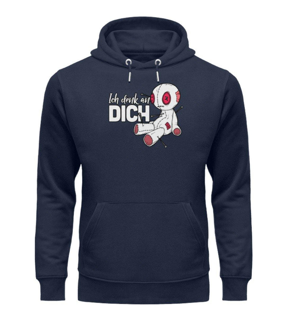 Ich Denk An Dich - Voodoo Puppe  - Unisex Organic Hoodie - Words on Shirts Sag es mit dem Mittelfinger Shirts Hoodies Sweatshirt Taschen Gymsack Spruch Sprüche Statement