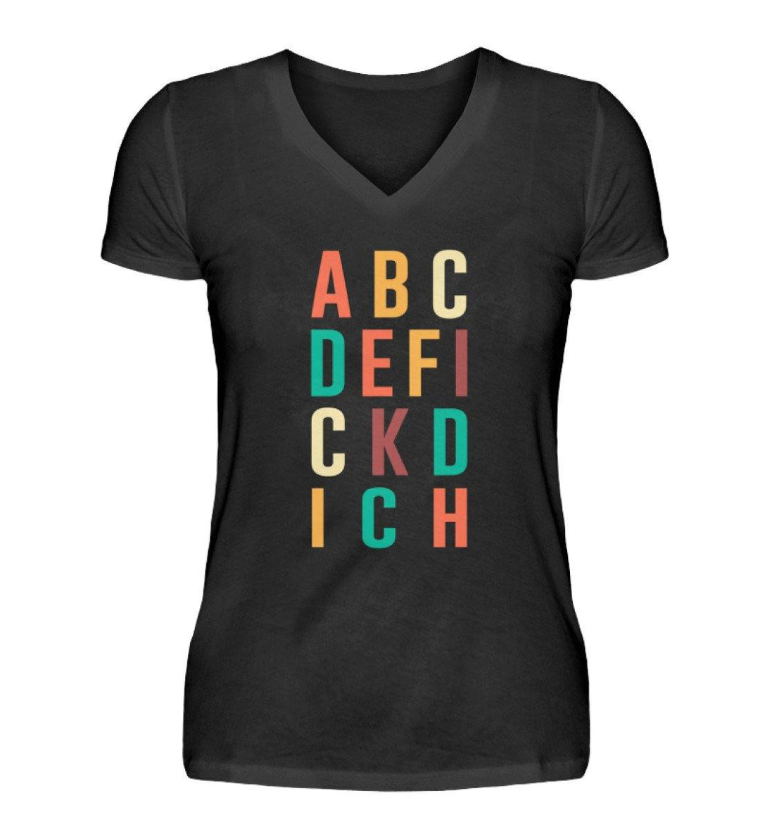 ABCDEFICKDICH - Words on Shirts  - V-Neck Damenshirt - Words on Shirts Sag es mit dem Mittelfinger Shirts Hoodies Sweatshirt Taschen Gymsack Spruch Sprüche Statement