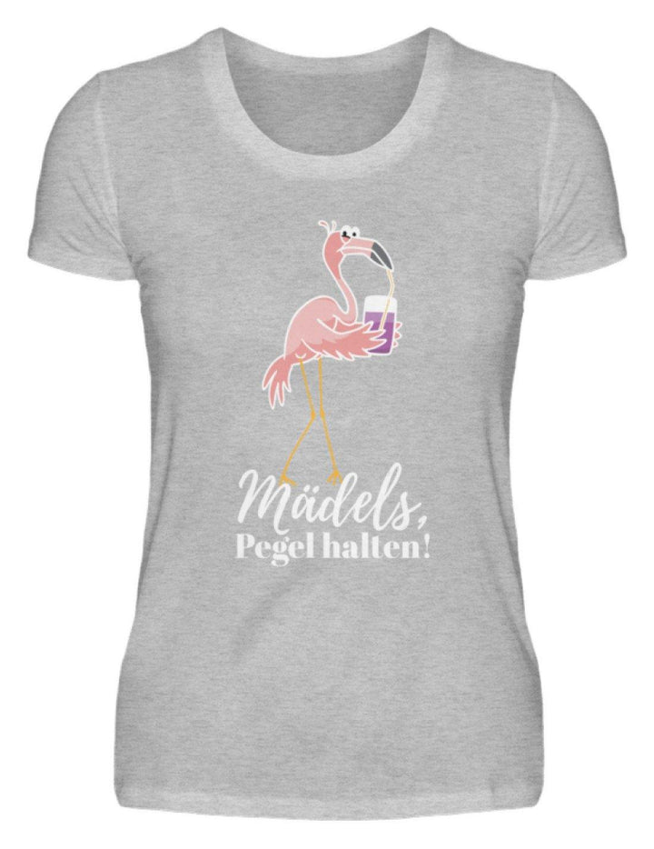 Mädels Pegel halten - Flamingo  - Damenshirt - Words on Shirts Sag es mit dem Mittelfinger Shirts Hoodies Sweatshirt Taschen Gymsack Spruch Sprüche Statement