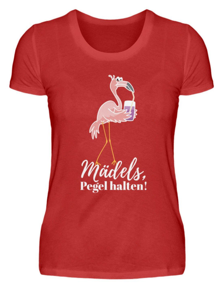 Mädels Pegel halten - Flamingo  - Damenshirt - Words on Shirts Sag es mit dem Mittelfinger Shirts Hoodies Sweatshirt Taschen Gymsack Spruch Sprüche Statement