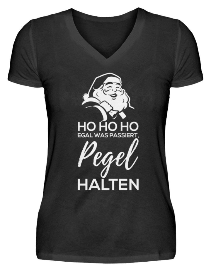 Santa Pegel halten - Words on Shirt  - V-Neck Damenshirt - Words on Shirts Sag es mit dem Mittelfinger Shirts Hoodies Sweatshirt Taschen Gymsack Spruch Sprüche Statement