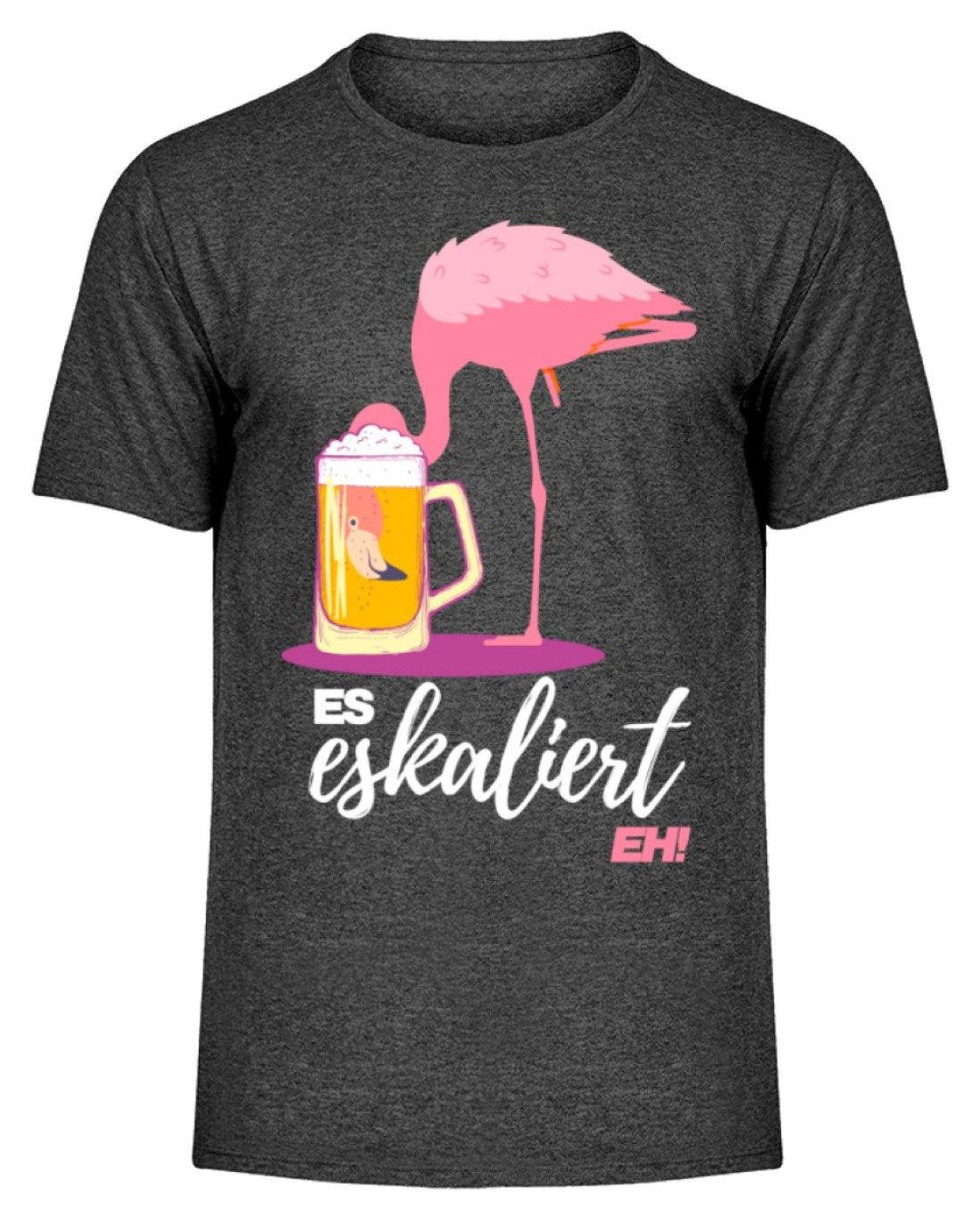 Es Eskaliert Eh - Flamingo  - Herren Melange Shirt - Words on Shirts Sag es mit dem Mittelfinger Shirts Hoodies Sweatshirt Taschen Gymsack Spruch Sprüche Statement
