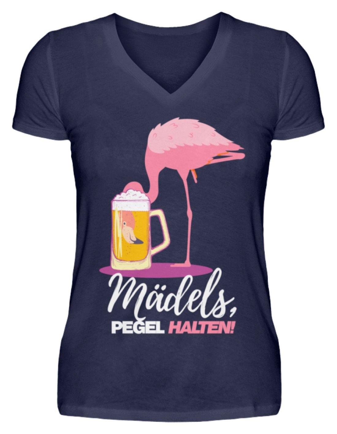 Mädels, Pegel halte - Flamingo  - V-Neck Damenshirt