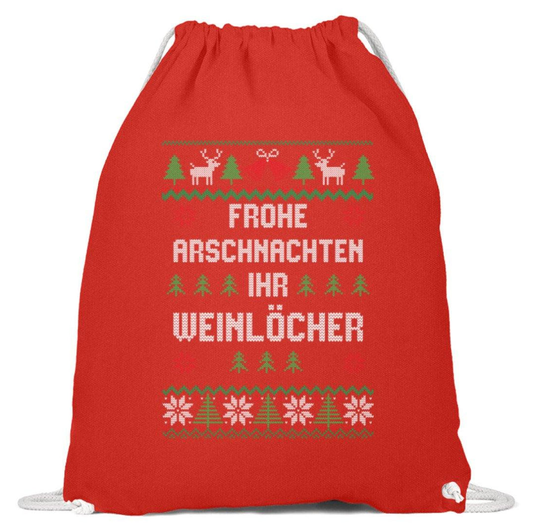 Frohe Arschnachten - Words on Shirts  - Baumwoll Gymsac - Words on Shirts Sag es mit dem Mittelfinger Shirts Hoodies Sweatshirt Taschen Gymsack Spruch Sprüche Statement