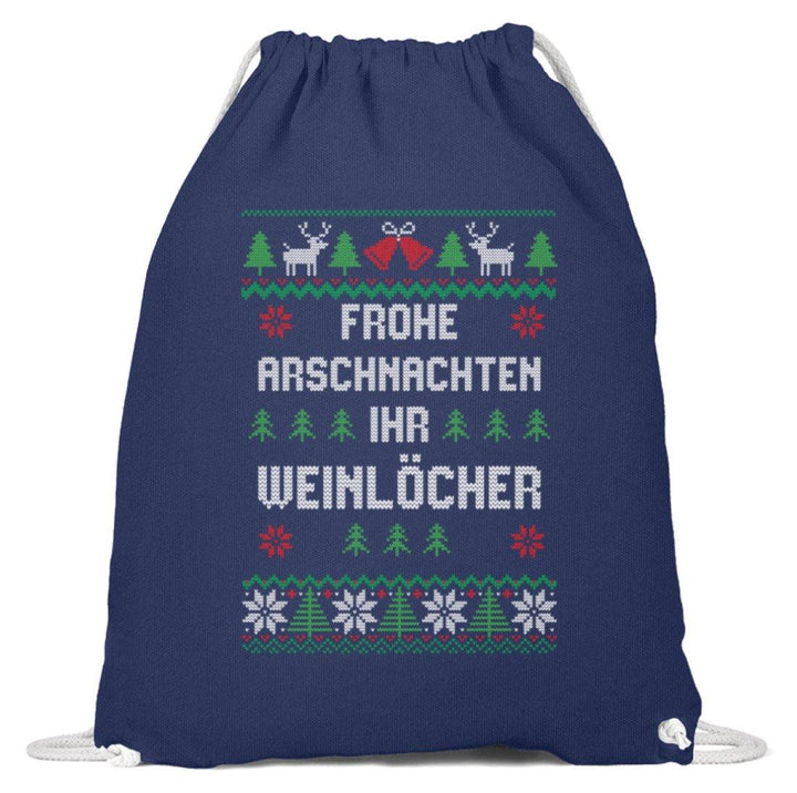 Frohe Arschnachten - Words on Shirts  - Baumwoll Gymsac - Words on Shirts Sag es mit dem Mittelfinger Shirts Hoodies Sweatshirt Taschen Gymsack Spruch Sprüche Statement