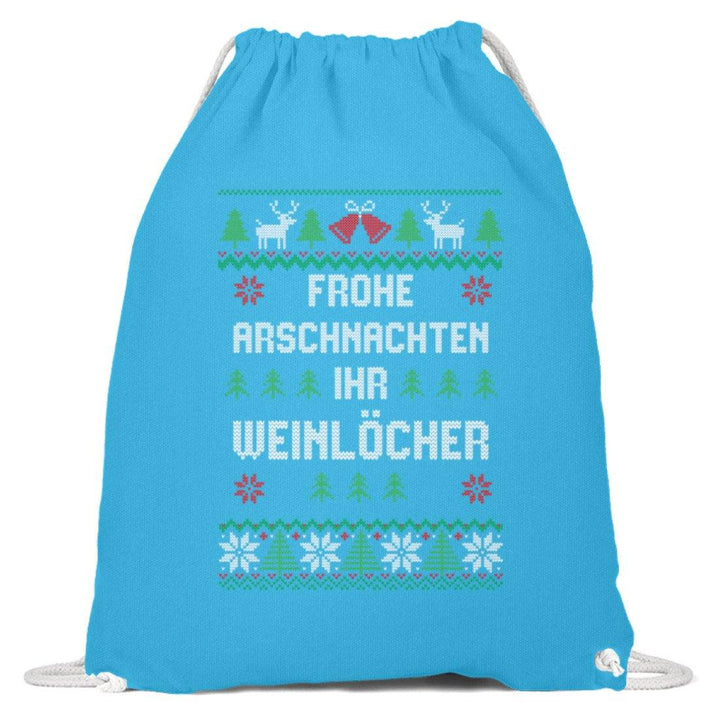 Frohe Arschnachten - Words on Shirts  - Baumwoll Gymsac - Words on Shirts Sag es mit dem Mittelfinger Shirts Hoodies Sweatshirt Taschen Gymsack Spruch Sprüche Statement