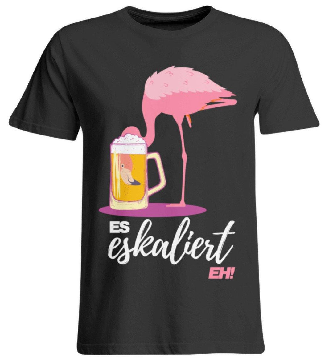 Es Eskaliert Eh - Flamingo  - Übergrößenshirt - Words on Shirts Sag es mit dem Mittelfinger Shirts Hoodies Sweatshirt Taschen Gymsack Spruch Sprüche Statement