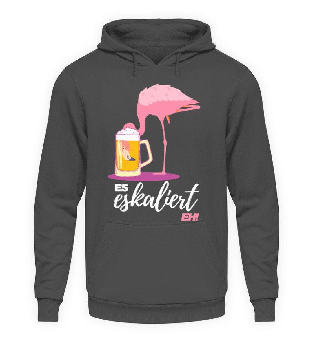 Es Eskaliert Eh - Flamingo  - Unisex Kapuzenpullover Hoodie - Words on Shirts Sag es mit dem Mittelfinger Shirts Hoodies Sweatshirt Taschen Gymsack Spruch Sprüche Statement