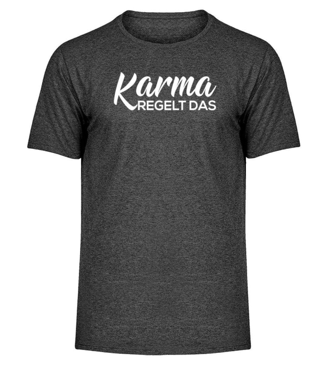 Karma regelt das-  Words on Shirts - PR  - Herren Melange Shirt - Words on Shirts Sag es mit dem Mittelfinger Shirts Hoodies Sweatshirt Taschen Gymsack Spruch Sprüche Statement