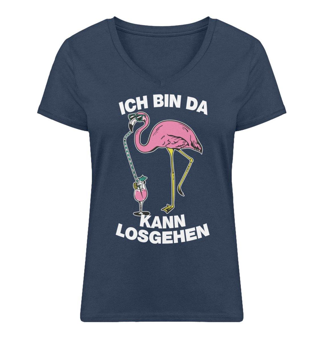Flamingo - Ich bin da kann losgehen  - Damen Premium Organic V-Neck T-Shirt ST/ST