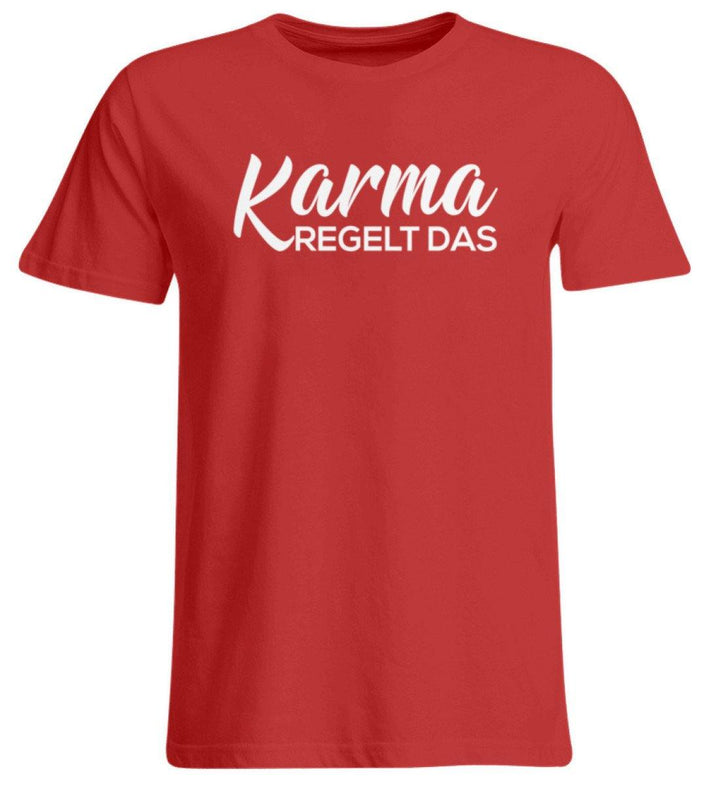 Karma regelt das - Words on Shirts  - Übergrößenshirt - Words on Shirts Sag es mit dem Mittelfinger Shirts Hoodies Sweatshirt Taschen Gymsack Spruch Sprüche Statement