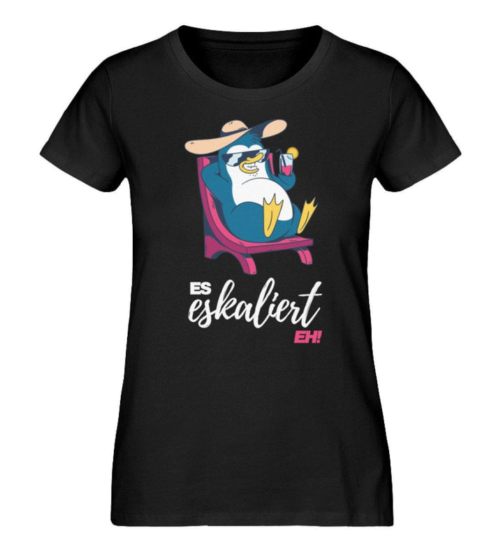 Es eskaliert eh - Pinguin - Words on Shirts  - Damen Premium Organic Shirt - Words on Shirts Sag es mit dem Mittelfinger Shirts Hoodies Sweatshirt Taschen Gymsack Spruch Sprüche Statement