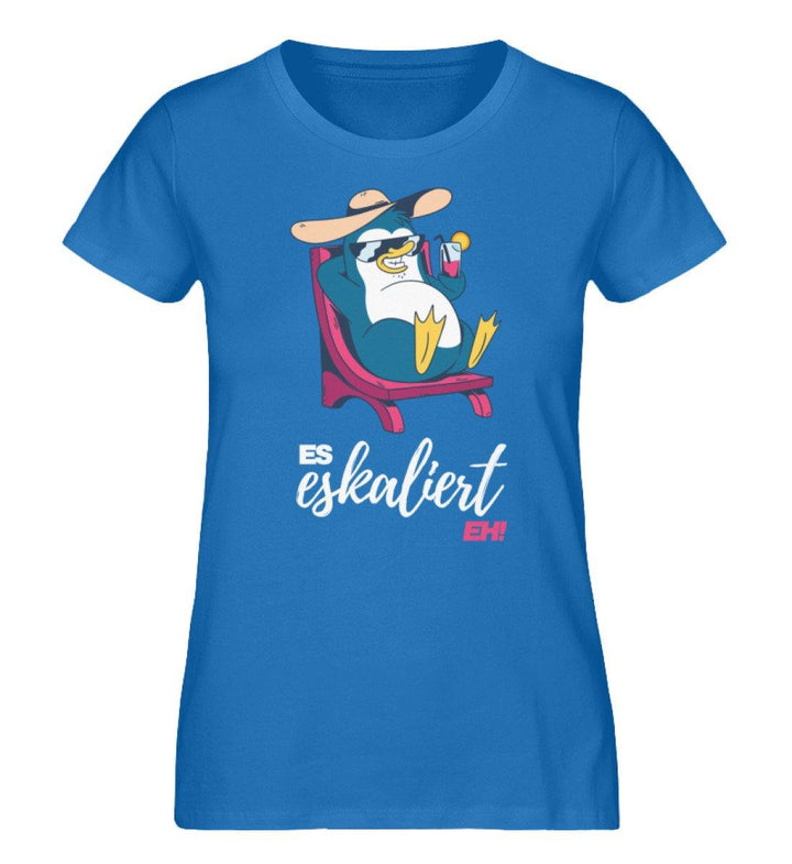 Es eskaliert eh - Pinguin - Words on Shirts  - Damen Premium Organic Shirt - Words on Shirts Sag es mit dem Mittelfinger Shirts Hoodies Sweatshirt Taschen Gymsack Spruch Sprüche Statement