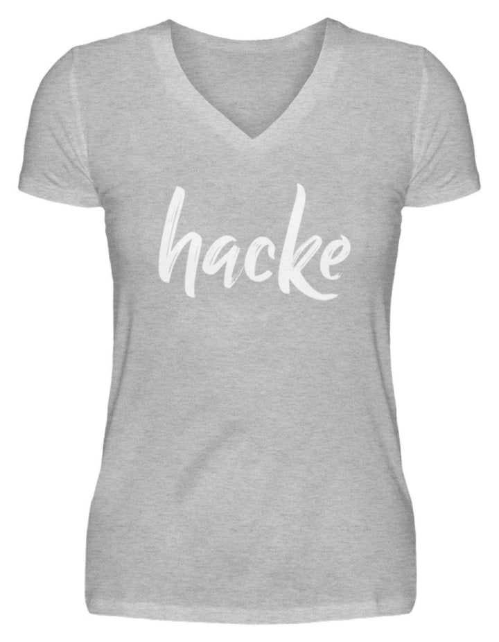 hacke Shirt  - V-Neck Damenshirt - Words on Shirts Sag es mit dem Mittelfinger Shirts Hoodies Sweatshirt Taschen Gymsack Spruch Sprüche Statement