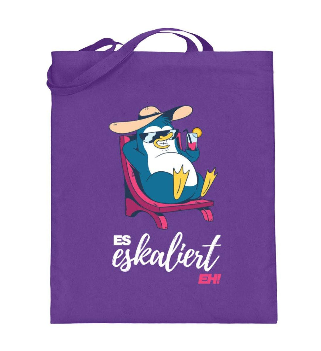 Es eskaliert eh - Pinguin - Words on Shirts  - Jutebeutel (mit langen Henkeln) - Words on Shirts Sag es mit dem Mittelfinger Shirts Hoodies Sweatshirt Taschen Gymsack Spruch Sprüche Statement