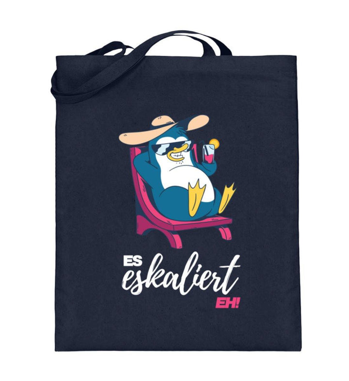 Es eskaliert eh - Pinguin - Words on Shirts  - Jutebeutel (mit langen Henkeln) - Words on Shirts Sag es mit dem Mittelfinger Shirts Hoodies Sweatshirt Taschen Gymsack Spruch Sprüche Statement