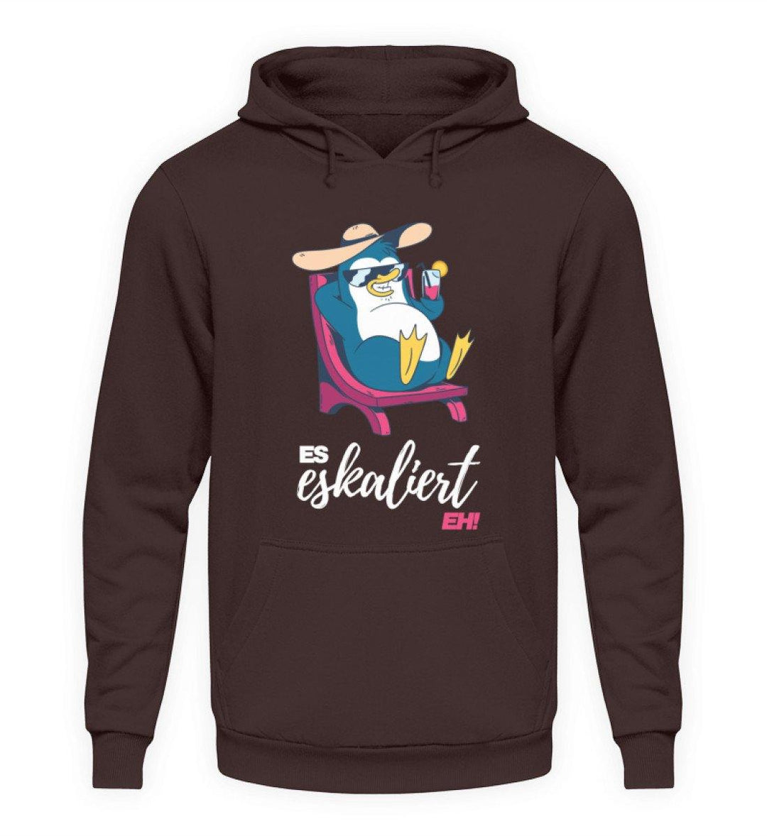 Es eskaliert eh - Pinguin Words on Shirts  - Unisex Kapuzenpullover Hoodie - Words on Shirts Sag es mit dem Mittelfinger Shirts Hoodies Sweatshirt Taschen Gymsack Spruch Sprüche Statement