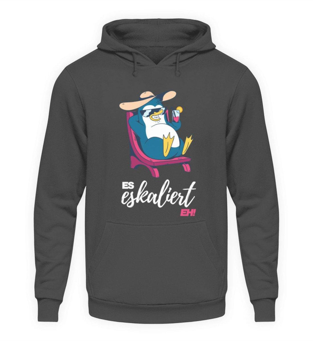 Es eskaliert eh - Pinguin Words on Shirts  - Unisex Kapuzenpullover Hoodie - Words on Shirts Sag es mit dem Mittelfinger Shirts Hoodies Sweatshirt Taschen Gymsack Spruch Sprüche Statement