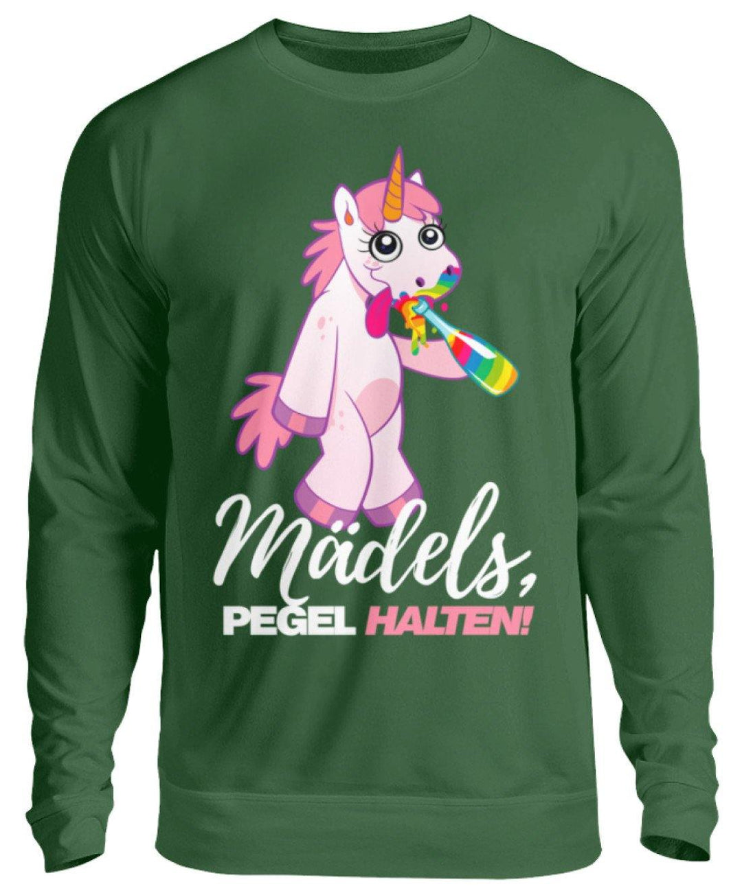 Mädels, Pegel halte - Einhorn  - Unisex Pullover - Words on Shirts Sag es mit dem Mittelfinger Shirts Hoodies Sweatshirt Taschen Gymsack Spruch Sprüche Statement